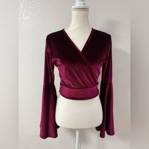 L&B Deep Burgundy Velvet Wrap Blouse zs - M